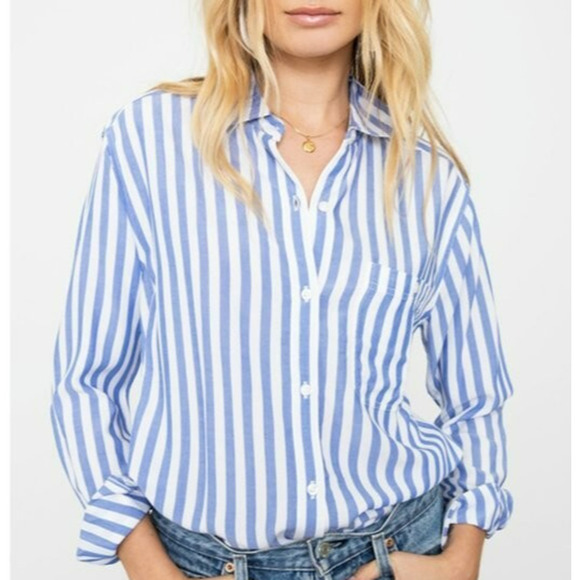 Rails Janelle Striped Button Down Shirt Womens Size XS Blue White Beachy Coastal - Picture 1 of 10